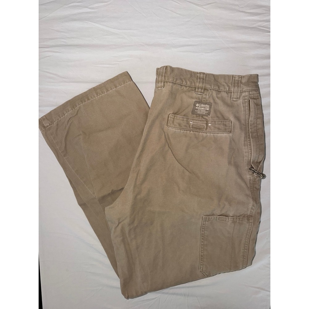 Columbia Mens Utility Carpenter Pants Khaki Tan Canvas‎ Relaxed Fit 36x30